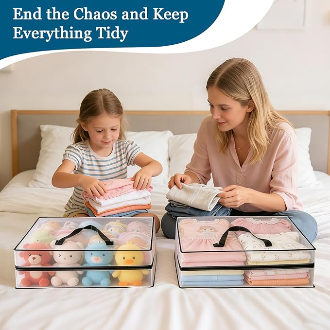95L Under Bed Storage Bag, 2-Pack Under Bed Storage Containers, Clear Storage Bags for Clothes Quilt Pillow Wreath Blanket Storage or Closet Organizer Home Storage