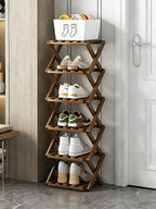 The 9-Tier No-Assembly Bamboo Rack, New Upgrade 9 Tier Bamboo Shoe Rack, Space-Saving Tall Narrow Accordion Shoe Rack for Entryway Closet Dorm (Brown-6)
