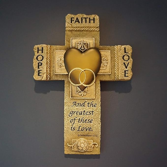 Faith, Hope, and Love Marriage Wall Cross, Wedding, Engagement, and Vow Renewal Couples Gift, Wall Crosses with Bible Verse, 7.25-inch by 10.5-inch, by Abbey & CA Gift