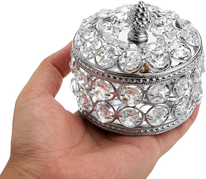 Hipiwe Crystal Mirrored Jewelry Box Jewelry Trinket Organizer Box Home Decor Ring Earrings Necklace Storage Holder Keepsake Box