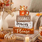 Lineshading 4 Pcs Fall Coffee Table Decor Fall Decoration for Home Wooden Stacked Block with Pumpkin Latte Topper Rustic Thanksgiving Tiered Tray Decor for Harvest Party Home Kitchen Coffee Bar Shelf