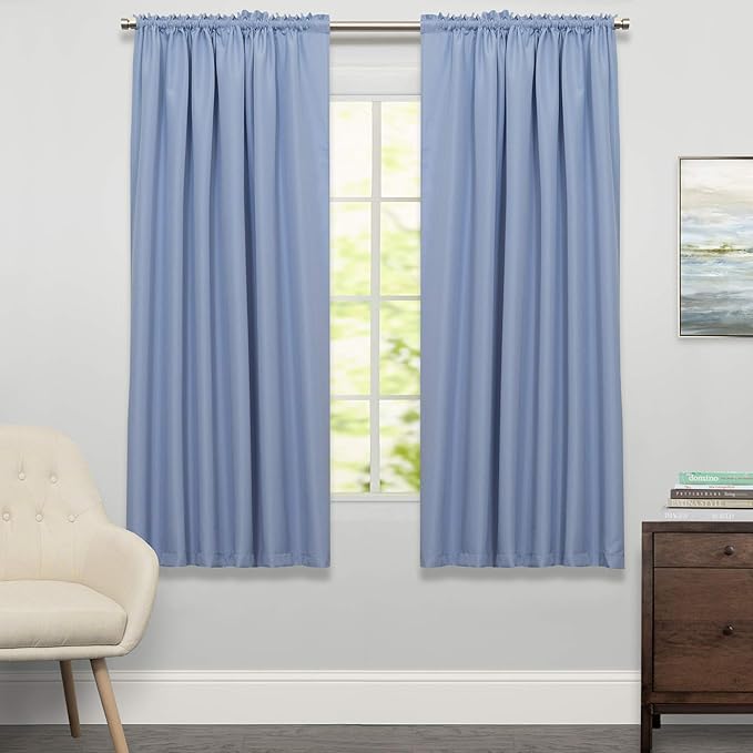 Sweet Home Collection Window Curtains Treatment Panel 63" or 84" Long in Stylish and Unique Patterns and Designs for All Home Décor Ribcord Blue
