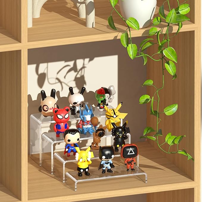 8 Pcs Large Acrylic Display Risers (7" L~9" L), Sturdy Rectangular Dessert Stands, Perfume Shelf Organizer, Clear Riser Stands, Display Shelves for Cupcake, Perfume, Figure, Collection, Decoration.