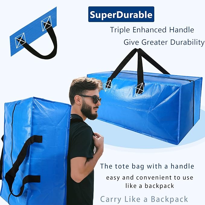 Acnusik Heavy Duty Moving Bags, Extra Large Storage Bags with Zippers Backpack, College Dorm Room Essentials, Moving Totes Clothing Storage Bins, Compatible with IKEA Frakta Cart (12pcs)
