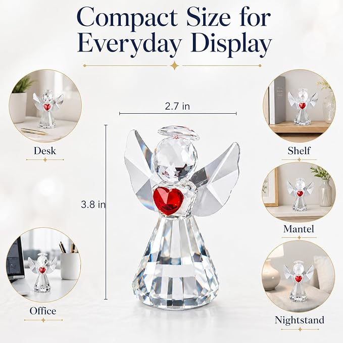 Crystal Guardian Angel Figurine – Glass Angel Statue Collectible, Sparkling Crystal Angel Figurines Gifts for Women, Men, Mom, Friends Home Office Decor (Clear)