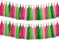 Pink and Green Tassel Garland,Paper Tissue Tassel Banner for Party Decorations,Pack of 20