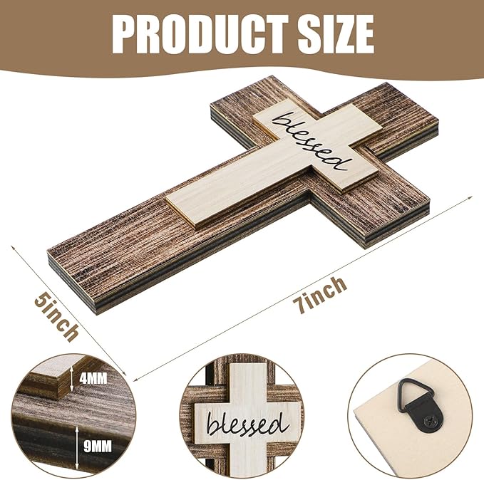 Yalikop 3 Pieces Wooden Cross Wall Decor Christians Cross Sign Faith Love Blessed Wooden Decoration Rustic Vintage Wall Art Religious Hanging Sign Inspirational Farmhouse Home Hanging Decor