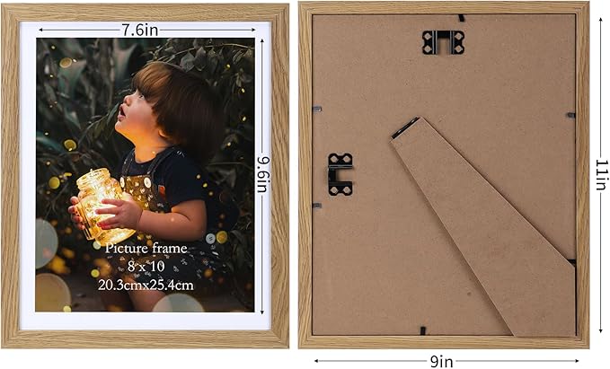 Lyeasw 8x10 Picture Frame 15 Pack, Display Pictures 8x10 with Mat or 9x11 without Mat, Natural Wood Color Bulk Photo Frames for Wall or Tabletop
