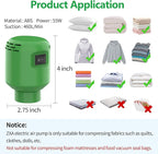 Electric Pump for Vacuum Storage Bags, 55W 5000PA Portable Travel Vacuum Pump for Storage Bags, Green