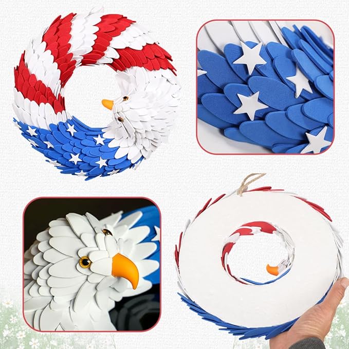 Patriotic Wreaths for Front Door, 250 Anniversary Wreath 4th of Red White and Blue Wreath, Memorial Day Flag Wreaths for Indoor Outdoor Porch Decory Holiday Decorative (#C)