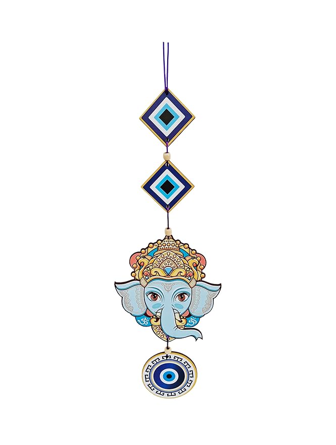 Decorative Bird Mobile Wall Hanging, Colorful Swallow Design with Flowers, Traditional Tattoo Style Art Evil Eye (Ganesh_JI_Hanging_D_1)