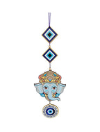 Decorative Bird Mobile Wall Hanging, Colorful Swallow Design with Flowers, Traditional Tattoo Style Art Evil Eye (Ganesh_JI_Hanging_D_1)