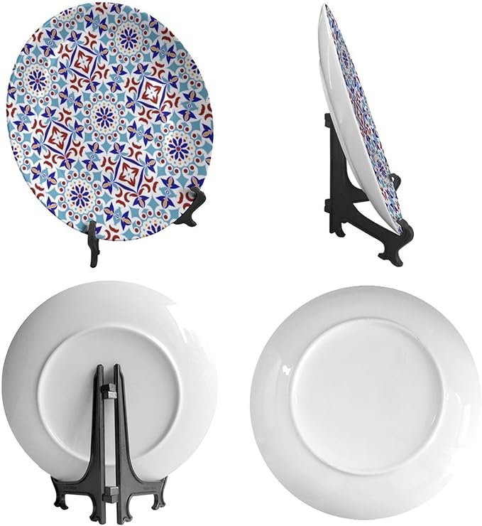 Turkish Decorative Plate Holder, 6 Inch, Colorful Pattern Turkish Round Display Plate, Home Wobble-Plate with Display Stand, Ceramic Craft for Wall Hanging Decorative