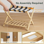 Fully Assembled Bamboo Luggage Rack, Heavy Duty Folding Suitcase Stand with Storage Shelf, Guest Room Essentials, Ideal for Bedroom, Hotel, Natural