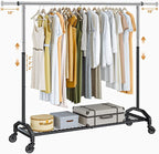Heavy Duty Clothes Rack for Hanging Clothes Extendable Rolling Clothing Rack for Hanging Clothes 350lbs Chrome 51 to 71" W x 16.53" D x 65" to 71" H 3" Industrial Wheels