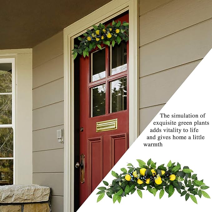 TITA-DONG 30in Floral Swag, Decorative Swags with Lemons & Eucalyptus Leaves, Artificial Spring Swag for Wedding Arch Front Door Wall Home Decor