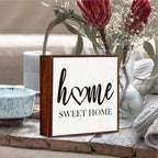 Home Sweet Home Sign Wooden Box Decorative,Home Sweet Home Decor Wood Box Sign，Rustic Farmhouse Square Decor Sign for Tabletop Home Living Room Decor 5 x 5 Inches （white）