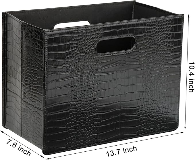 HofferRuffer Magazine Basket Holder, Foldable Magazine Rack, Document File Holder Organizer, File Folder, Newspaper Storage Bin Organizer for Home or Office (Black Croco)