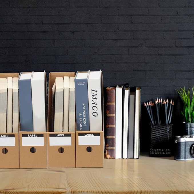24 Pcs Cardboard Magazine File Holders, Bulk Kraft Paper Magazine Book Bin Box with Label Sticker, Paper Organizer Storage Folder for School Classroom Office Library Home Supplies Desk Shelve