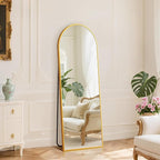 DUMOS 59"x16" Arched Full Length Mirror with Stand, Floor Standing Aluminum Frame, Shatter-Proof Nano Glass for Bedroom, Living Room, Cloakroom – Modern Simple Home DecorHanging or Leaning,Gold