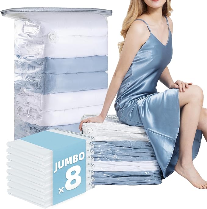 8 Pack Vacuum Storage Bags, Jumbo Cube 31x40x15 Inch, Extra Large Vacuum Seal Bgas for Comforters, Blankets, Pillow, Quilts, Space Saver Clost Oragnization, Clear