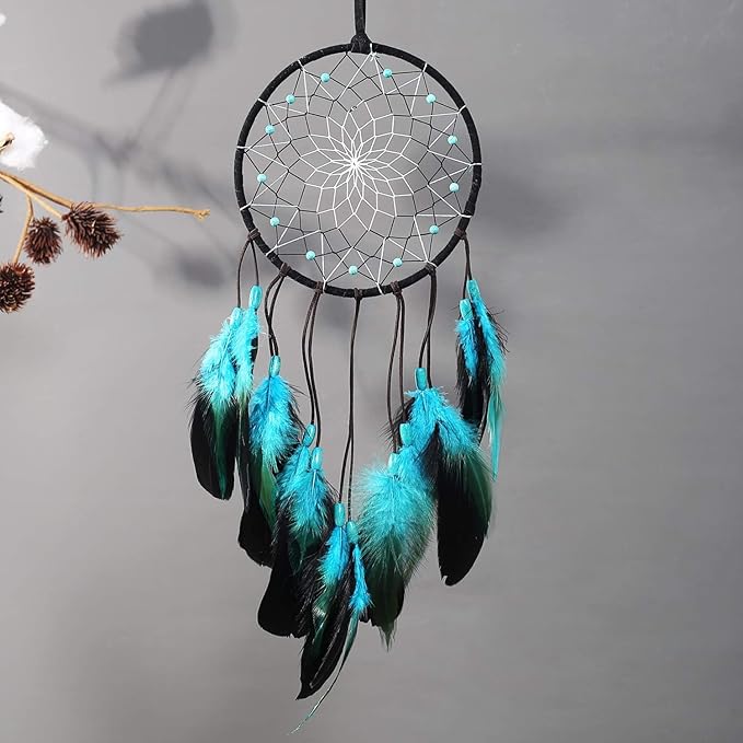 MOONFLY Dream Catcher Handmade Traditional Feather Dreamcatcher Hanging Home Wall Decoration Craft Ornament for Home, Bedroom, Kids, Boys Native American Style Décor (Blues)