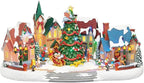 MOMENTS IN TIME Animated Disney Holiday Town Scene 10.5” Christmas Tree Christmas Village, LED Lights, Music & Motion Handcrafted Polyresin Village Power Adapter Included