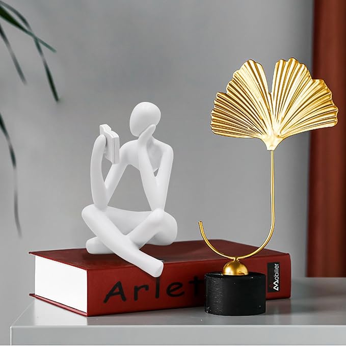 Jinkoozz Reading Women Statue, Thinker Sculptures, Abstract Art Ornament, Modern Aesthetic Figurine Decoration, Suitable for Home Living Room Bedroom Office Shelf Table Desk Bookshelf Decor
