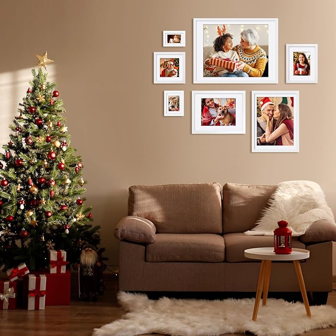 Egofine 4x6 Picture Frames Set of 4, Made of Solid Wood Covered by Plexiglass 3.5x5 with Mat or 4x6 without Mat, for Table Top Display and Wall Mounting Photo Frame White