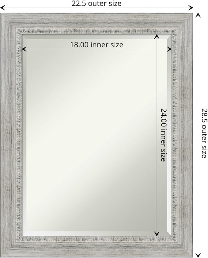 Amanti Art White Wall Mirror 28x22 Rustic White Wash Rectangle Bathroom Mirror for Wall Decor Living Room, Medium Country Rustic Wood Frame, Hangs Horizonally and Vertically, Bathroom Decor, Beveled