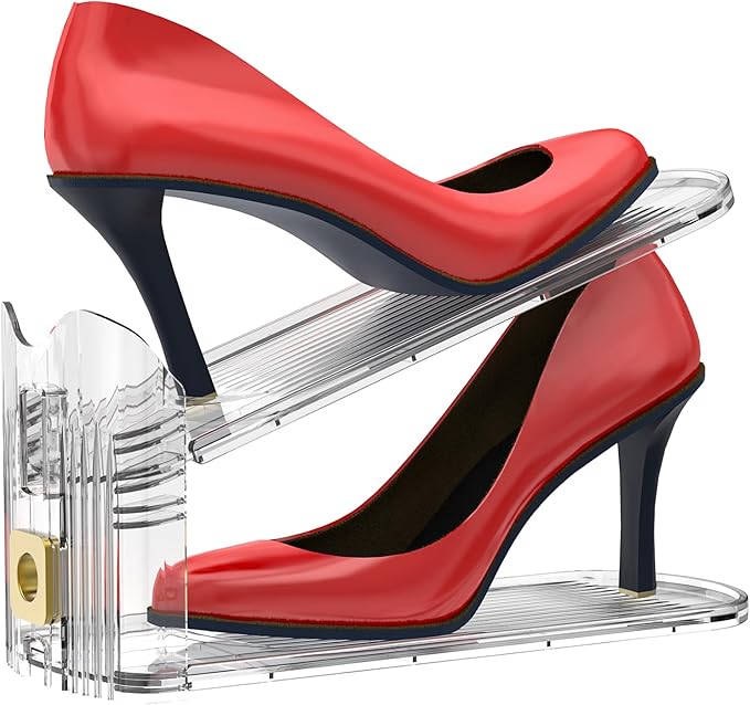 Shoe Slots Organizer,Adjustable Shoe Stackers,10 Pack Shoe Space Savers,Double Layer Shoe Riser Shoe Slot,Shoe Storage Holder for Closet,Transparent