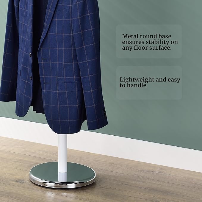 Proman Proudcts Amber Freestanding Valet Stand Coat Rack Organizer for Men and Women with Hanger, Trouser Bar, White