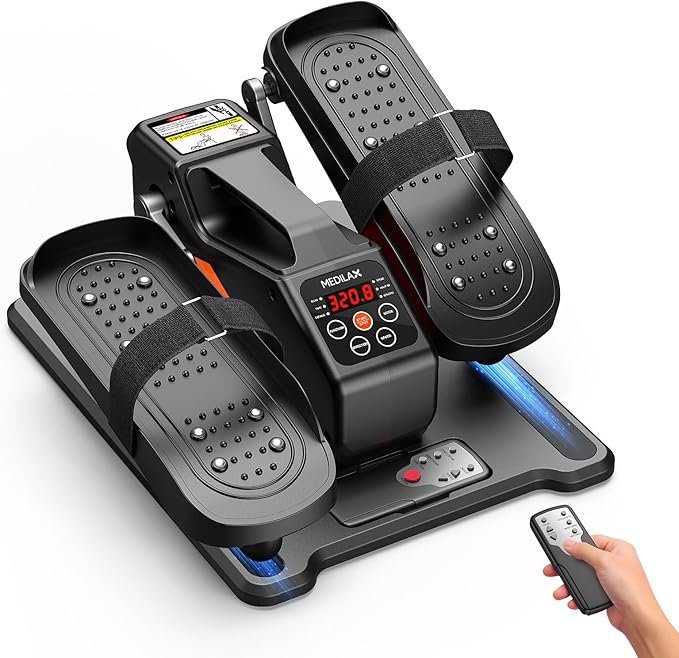 Medilax Black Portable Under Desk Elliptical Machine with Wireless Remote. 12 Manual & 3 Automatic Speeds. Pedal Ellipse Leg Exerciser. Leg Exerciser While Sitting for Seniors Adults Home Office