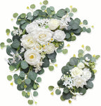 Odouzy Artificial Wedding Arch Flowers for Wedding Sign,Set of 2 for Welcome Ceremony Sign,Faux Floral Swags,Wedding, Banquet and Reception Backdrop Floral Decoration (White Champagne)