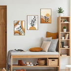 BINCUE Boho Line Wall Art Abstract Plants Wall Decor Mid Century Modern Artwork Framed Boho Abstract Paintings Orange Abstract Wall Pictures Orange Art Prints for Living Room Bedroom Office Farmhouse 12"x16" Set of 3