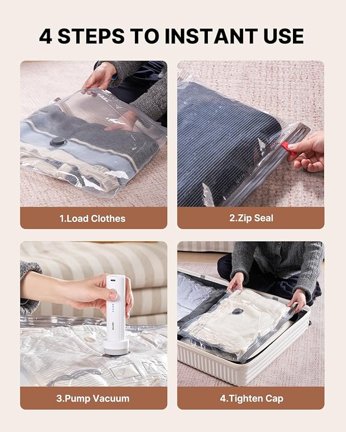 Vacuum Seal Bags for Clothing Travel, VINTAR 12 Pack Vacuum Storage Bags with Rechargeable Wireless Pump, Space Saver Bags(3 Jumbo+3 Large+3 Medium+3 Small) for Travel Luggage, Suitcase Storage