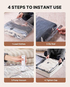 Vacuum Seal Bags for Clothing Travel, VINTAR 16 Pack Vacuum Storage Bags with Rechargeable Wireless Pump, Space Saver Bags(4 Jumbo+4 Large+4 Medium+4 Small) for Travel Luggage, Suitcase Storage