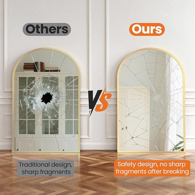 Sweetcrispy 22"x 30" Arched Gold Bathroom Mirrors for Wall, Bathroom Mirrors for Over Sink, Metal Framed with HD Shatter-Proof Glass for Entryway, Living Room, Bedroom, Dressing Room, Home Decor