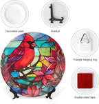 Cardinal Bird Stained Glass Design Decorative Plates Home Decor Ceramic Plates, Dinner Plates Display for Living Room, Kitchen, Hallway Console Side Table, Presents for Loss of Loved, 10 Inch
