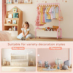 Kids Clothing Rack with Storage Shelf, Kids Dress Up Storage for Coats, Small Baby Garment Rack for Hanging Clothes, Toddler Wardrobe Closet Organizer (Classic, Pink)