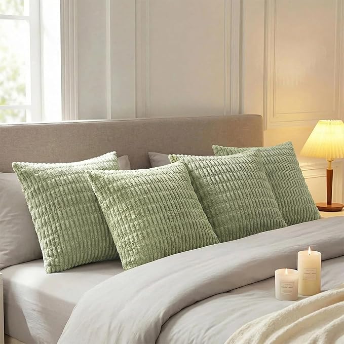 Fancy Homi 4 Packs Decorative Throw Pillow Covers for Living Room Couch Bed, Modern Farmhouse Boho Home Décor Accent Cushion Case, 24" x 24", Sage Green