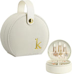 COLLECTIVE HOME - Travel Jewelry Case, Elegant Half-Moon Design with Gold Monogram, Detachable Handle, Personalized Accessory Organizer, Gift for Fashion-Forward Women and Teens (k)