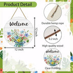 Spring Decorations for Home Spring Door Decor Mason Jar Flowers Wall Decor Wooden Wreaths for Front Door Hanger Welcome Sign for Porch Wall Indoor Home Decor (Flower)