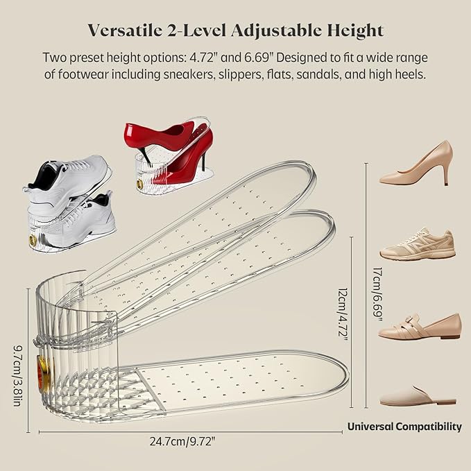 Clear 10 Pack Shoe Slot Organizer, Shoe Stacker Organizer Holders for A Pair of Shoes, Adjustable Thickening Double Layer 50% Shoe Space Saver Rack Storage for Closet (clear, 10 Pack)