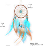 Feather Dream Catcher Pendant, Small Car Charm for Wall, Bedroom Hanging Decorations (Blue)