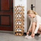 2/3/4/5/6/7/8/9 Tier Bamboo Shoe Rack - Foldable,No Installation Needed,Space-Saving Multi-Tier Storage for Indoor & Balcony Use (Brown,7 Layers)