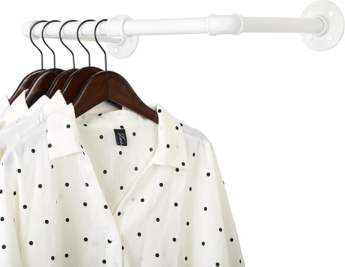 WEBI Clothing Rack Wall Mount,20" Industrial Pipe Clothes Rack for Hanging Clothes,Heavy Duty Iron Garment Rack Bar,Retail Display Clothes Rod for Closet,Laundry Room,White,2 Packs