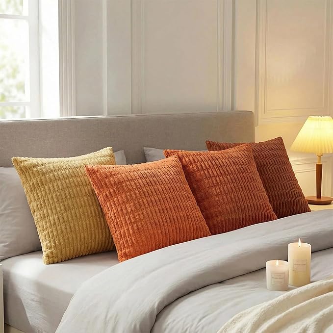 Fancy Homi 4 Packs Decorative Throw Pillow Covers for Living Room Couch Bed, Modern Farmhouse Boho Home Décor Accent Cushion Case, 18" x 18", Burnt Orange Series