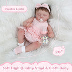 KSBD Reborn Baby Dolls Girl - 20 Inch Realistic Sleeping Newborn Baby Doll, Lifelike Handmade Cloth Body Soft Weighted Reborn Doll, Advanced Painted Gift Set for Kids Age 3+