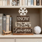 Moucuny 4 Pcs Winter Table Decorations Wooden Snowflake Decor Christmas Tiered Tray Decor Rustic Decorative Snowflake Block Sign Gift Winter Table Centerpiece for Wonderland Party Home Kitchen